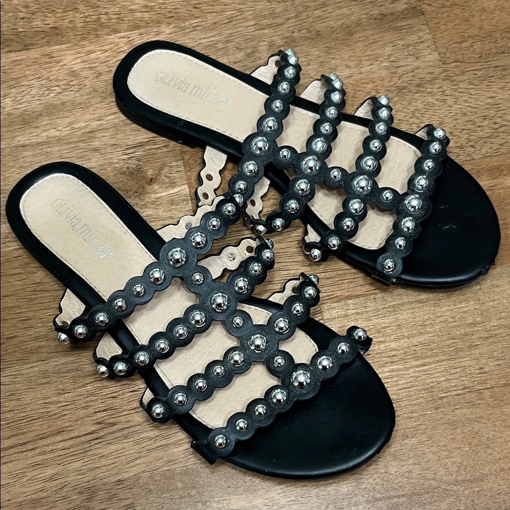 Olivia Miller Black and Silver Studded Sandals